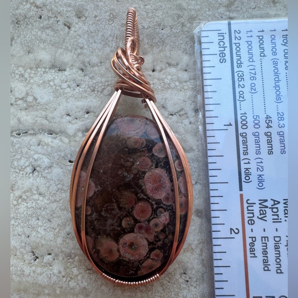 Tarnish Resistant Grounding Copper Poppy Jasper Necklace Pendant - Picture 2 of 4
